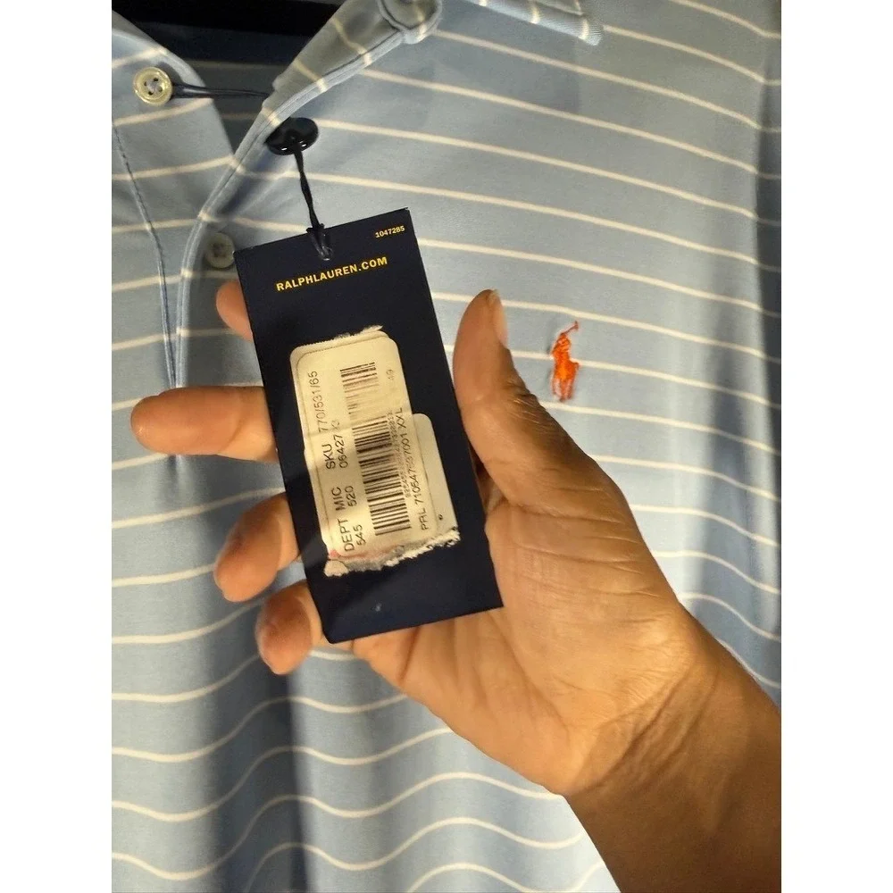 Polo‎ Ralph Lauren Performance Mens XXL Blue White Striped Golf Polo Shirt NWT